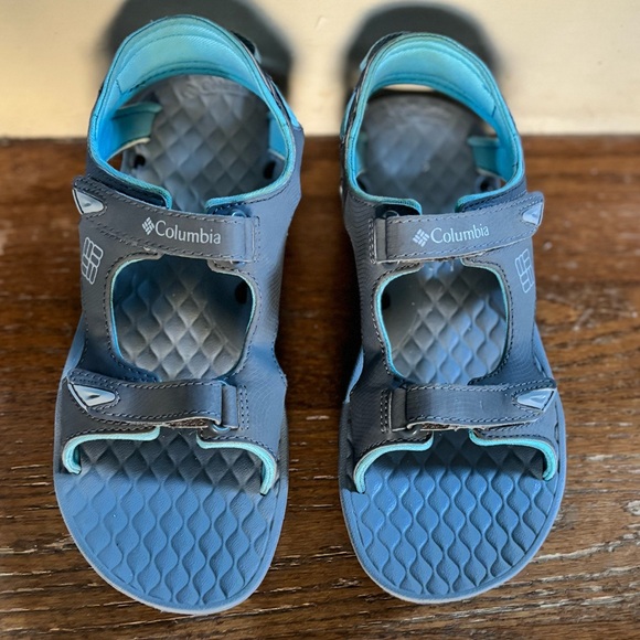 Columbia women's size 7 trekking sandals with Velcro straps aqua and gra… - Picture 3 of 9